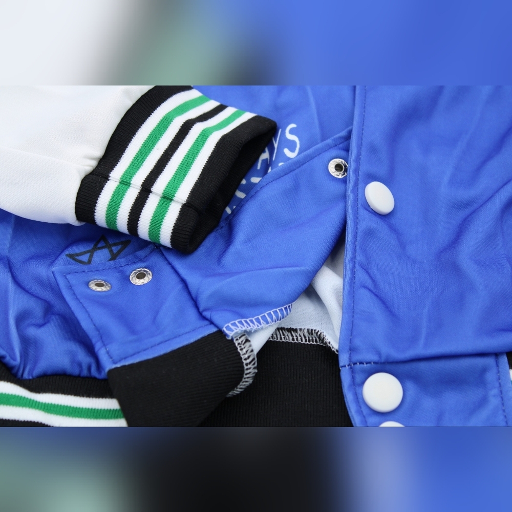 Women’s 1XL Graphic Letterman Style Jacket Blue White Button Up - Picture 5 of 7